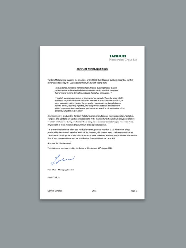 Conflict Minerals Policy Statement 2021